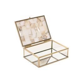 DKD Home Decor Joyero Scandi de Cristal y Metal con Nácar Blanco Dorado 14 x 11 x 5 cm (4 Unidades)