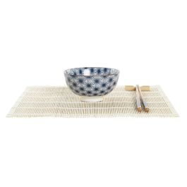 DKD Home Decor Set de 16 Piezas Sushi Oriental Gres y Bambú Azul Blanco 14.5 x 14.5 x 31 cm