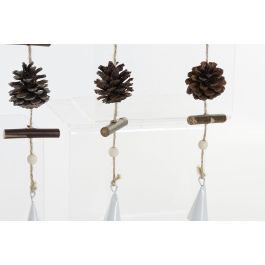 DKD Home Decor Decoración Colgante Navidad Alpina Natural Blanco 4x42x8 cm MDF Piña Metal (12 Unidades)