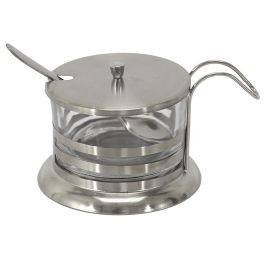 Home Deco Factory Quesera con Cuchara Parmesano, Vidrio y Acero Inoxidable, 200 ml con Tapa