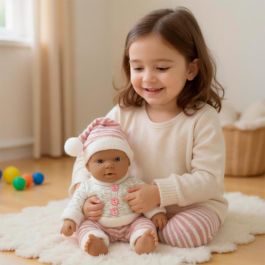 Tachan Muñeca Bebé 26cm T01065 Conjunto Pantalón Gris y Rayas Rosas Juguete Educativo +18 Meses