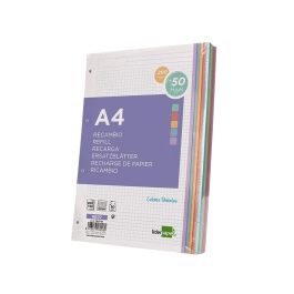 Recambio Liderpapel A4 200+50 Hojas 90 gr-M2 Cuadro 5 mm 4 Taladros Bandas De 5 Colores