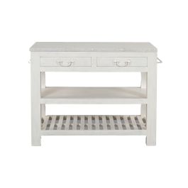 DKD Home Decor Isla de Cocina Cottage de Madera y Mármol Blanca 70 x 93 x 119 cm con 2 Cajones