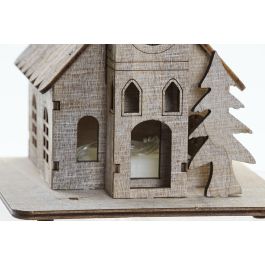 DKD Home Decor Decoración Navidad Iglesia Alpina Madera con Luz LED Marrón 21 cm Alto (Set 2 Unidades)