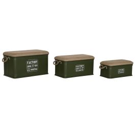 DKD Home Decor Baul Urban Set de 3, Verde Musgo y Natural, de Metal y Fibra, con Asa - Medidas: 69x37x37.5 cm Precio: 144.50000048. SKU: B1HEXSWMJR