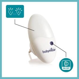 Babymoov Luz de Noche LED para Bebé, 2 Intensidades de Luz, Enchufe Giratorio 90º, Luz Blanca Natural, Bajo Consumo, Sin Riesgo de Quemaduras