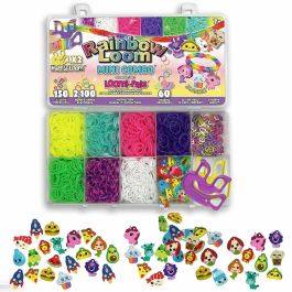 Bandai BAN1738045210754 Rainbow Loom Mini Combo Set Loomi Pals - Caja para hacer pulseras con 2100 elásticos y 60 charms