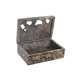 DKD Home Decor Caja Decorativa de Piedra estilo Indio con Elefante, Marrón Multicolor, Dimensiones: 10 cm Largo x 15 cm Ancho x 5.5 cm Alto