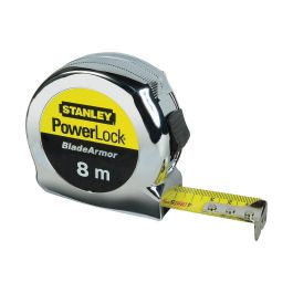 Stanley 0-33-527 Flexómetro Powerlock Blade Armor de 8m x 25mm, cinta métrica retráctil resistente para mediciones precisas.