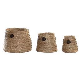 DKD Home Decor Cesta de Almacenamiento y Decoración de Seagrass Natural, Hecha a Mano, Set de 3 Piezas, 30x30x28 cm