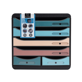 Exacompta Fichero Cajones Sobremesa Skandi DIN A4+ Polipropileno Reciclado 6 Cajones Colores Surtidos