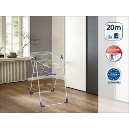 Leifheit 81408 Secadora de Pie CLASSIC 200 Flex 20 Metros de Secado (2 Lavadoras) Cierre Semiautomático Multiposiciones Blanco y Azul