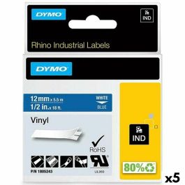 Cinta Laminada para Rotuladoras Rhino Dymo ID1-12 Azul Blanco 12 x 5,5 mm Autoadhesivas Vinilo (5 Unidades)