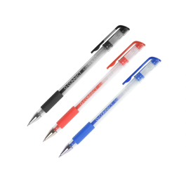 Q-connect Bolígrafo Tinta Gel Rojo 0,7 mm con Sujeción de Caucho y Cuerpo Transparente