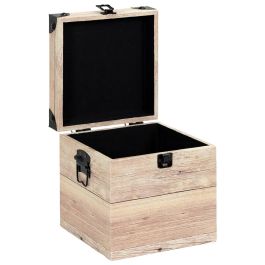 Home Deco Factory Juego de 3 Cajas Cuadradas de Madera Decorativas Rústicas con Asas, Grande 30x30x30 cm, Mediana 25x25x25 cm, Pequeña 20x20x20 cm