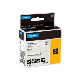 Dymo S0718620 Cinta de Etiquetas Industrial Adhesiva Id1-19, Negro Sobre Blanco, 19 mm x 5.5 M, Vinilo