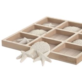 DKD Home Decor Juego de Mesa Mediterraneo 3 en Raya MDF y Resina Natural Blanco 20 x 20 x 1.7 cm (6 Unidades)