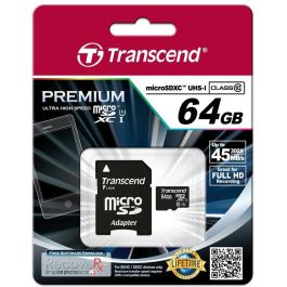 CARD microSD Card 64GB Transcend SDXC UHS1 w/adapter Precio: 35.58999983. SKU: B1F4GY7ERG