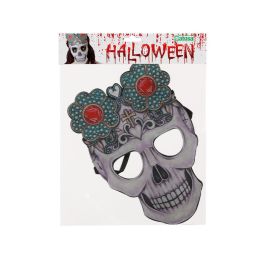 Máscara De Fieltro Catrina Mexicana Con Calavera Y Flores Bicolor Para Disfraz