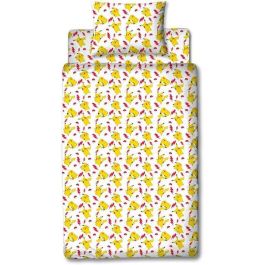 Pokemon AABAO83385 - Conjunto de Dormitorio Pikachu - Funda Nórdica 140x200 cm + Funda Almohada 63x63 cm + Cojín 30x30 cm + Antifaz Dormir