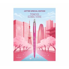Parker Bolígrafo Jotter SE Global Icons Tokyo Rosa - Diseño Grabado Edificios Rascacielos - Acabado Negro Mate
