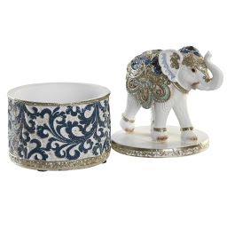 DKD Home Decor Figura Elefante Resina Azul Blanco 9 x 16 x 9 cm (2 Unidades)