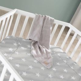 Roba AAAIG92169 Parque infantil hexagonal de madera lacada en blanco LITTLE STARS, altura regulable, funda acolchada, ruedas con freno.