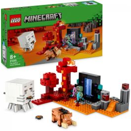 LEGO 21255 Minecraft Nether Portal Ambush, Juguete de Construcción con Escenas de Batalla, Minifiguras y Figura de Hoglin