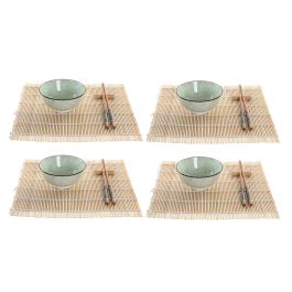 DKD Home Decor Set de Sushi Oriental Verde 16 Piezas Bambú y Gres Apto Microondas y Lavavajillas 14.5x14.5x35 cm