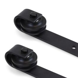 Emuca Kit de herrajes para una puerta corredera colgada de madera Barn, Con cierre suave, tableros no incluidos, Acero y Plástico, Pintado negro