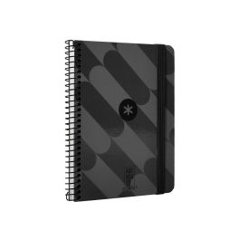 Antartik Agenda Espiral Colección Pattern A6+ 2025 Semana Vista Negro, Papel 80gr, Tapa Cartón Forrado Soft Touch, Pegatinas