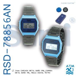 SAMI Reloj LCD Retro Azul IPBLUE / Negro IPB W - Cronómetro y Resistente al Agua