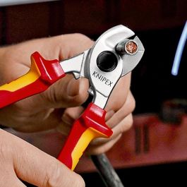 Knipex 95 16 165 T - Tijera pelacables para prensar, herramienta de corte de metal, con mango de plástico en negro y amarillo