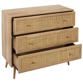 Home Deco Factory Cómoda 3 Cajones Bali, Madera y Ratán, Estilo Balinés, 90x39x79 cm