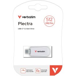 Verbatim 30231 Plectra White USB-C Flash Drive 512GB, USB 3.2 Gen 1 (3.1 Gen 1), Velocidad Lectura 100MB/s