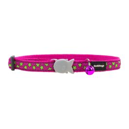 Red Dingo Collar Gato Ajustable Estrellas Lima en Rosa Fuerte con Cierre Seguridad Rápida y Cascabel Nylon 20-32cm 12mm
