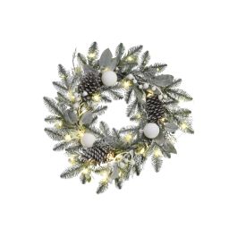 DKD Home Decor Corona de Navidad Alpina de PVC con 35 Luces LED Verde y Blanco 50 cm de Diámetro - Funciona con 3 Pilas AA - Pack de 2 Unidades