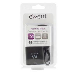 Ewent EW9864 Adaptador Convertidor de Video HDMI a VGA con Audio 3.5mm HDMI Macho a VGA Hembra 0.2 m Full HD 1920x1200 Negro