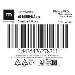La Mediterranea Plato Azul "Almudena" Ø19.5 cm (24 Unidades)