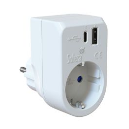 Solera Adaptador 2P+T 16A 250V con USB A y USB C 3A 5VDC, Blanco, IP20