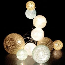 Home Deco Factory Guirnalda Luz 10 Led Azul/Beig, Decoración de Ambiente con Bolas, 192cm