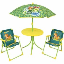 Mobiliario de jardín FUN HOUSE Jurassic Dinosaur - 1 mesa 46 x ø46 cm, 2 sillas 53 x 38,5 x 37,5 cm y 1 sombrilla 125 x ø100 cm Precio: 76.89000055. SKU: B17PMX5MQE