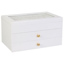 Home Deco Factory Joyero Pour Elle con 3 Plantas, 2 Cajones y Cristal Decorado en Tapa 24x16x13.5 cm