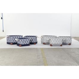 DKD Home Decor Cesta de Almacenaje Decorativa Boho de Poliester Azul Marino y Gris, 2 Sets de 3 Cestas (6 Piezas) - 30x24x40 cm