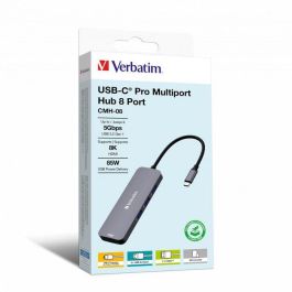 Verbatim Hub Multipuerto USB-C Pro 8 Puertos: 8K, 4K, 3x USB-A 3.2 Gen1 5Gb/s, SD/microSD, USB-C PD 100W Precio: 68.4999997. SKU: B1GHG4QMSF