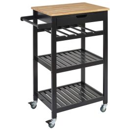 Home Deco Factory Mesa Camarera Con Ruedas Negra - Carrito de almacenamiento móvil con botellero, cajón y dos baldas, 40x62,5 cm; h.85,5 cm Precio: 75.94999995. SKU: B1B9DZA6W4