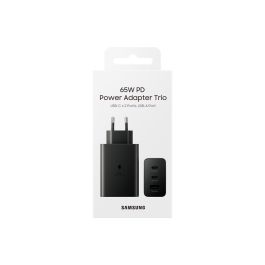 Samsung EP-T6530NBEGEU Cargador de Pared 65W Triple Puerto para Carga Rápida con 2x USB-C y 1x USB-A Negro