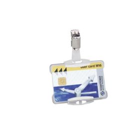 Durable Identificador con Pinza Giratoria Uso Vertical/Horizontal Poliestireno Transparente 54x85 mm