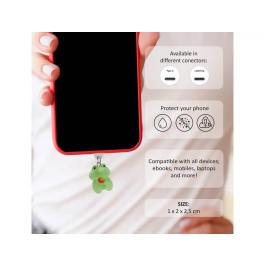 Wondee Mobile Charm Funny Frog Fresa Relámpago - Protector Decorativo para Puertos Type-C/Lightning, 25x10x20 mm