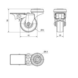 Ruedas Alex Rueda giratoria de goma con agujero, freno y eje liso, color gris, carga máx. 17 kg, ø 4 cm